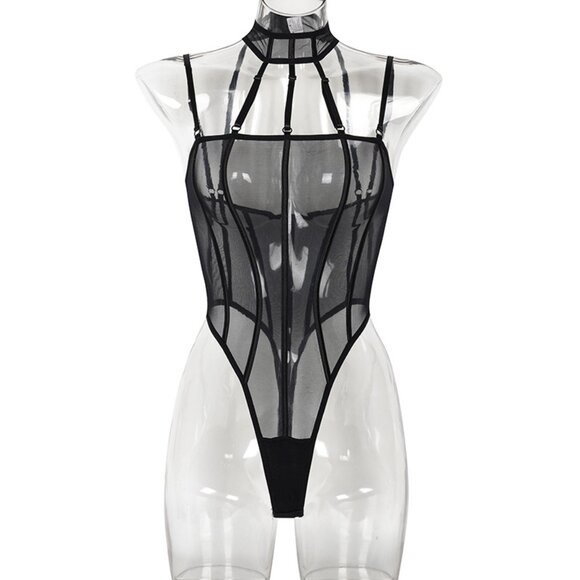 Black See-through Longline Bra Set Women Lingerie Set Black Mesh - Picture 2 of 11